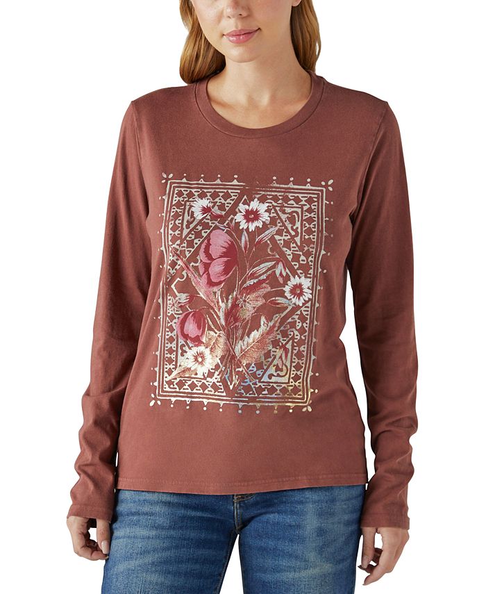 Lucky Brand Women's Cotton Floral Tapestry Graphic-Print Tee - Macy's