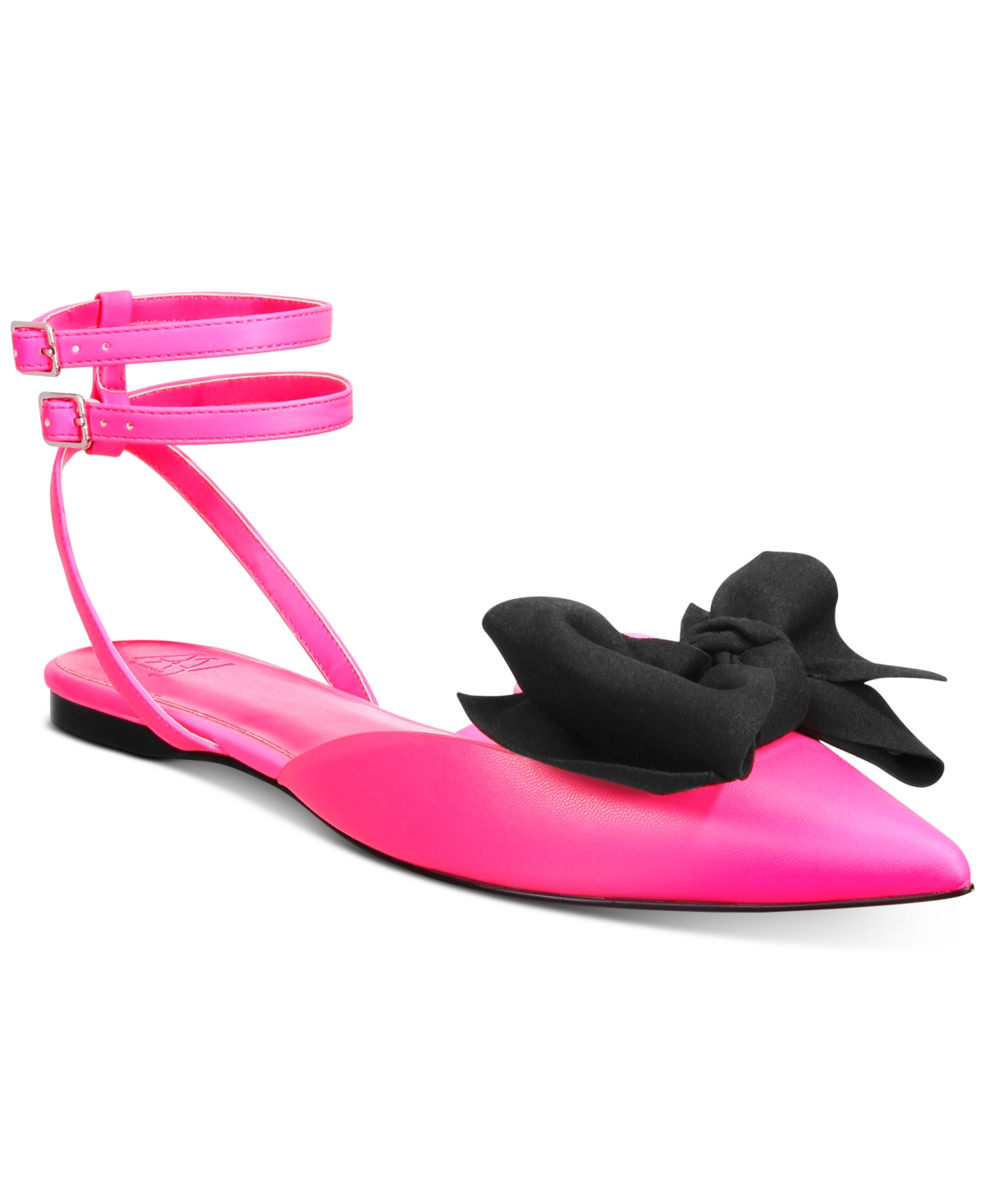 Shop Aaj By Aminah Women's Sudana Bow Detail Ankle Strap Flats In Hot Pink