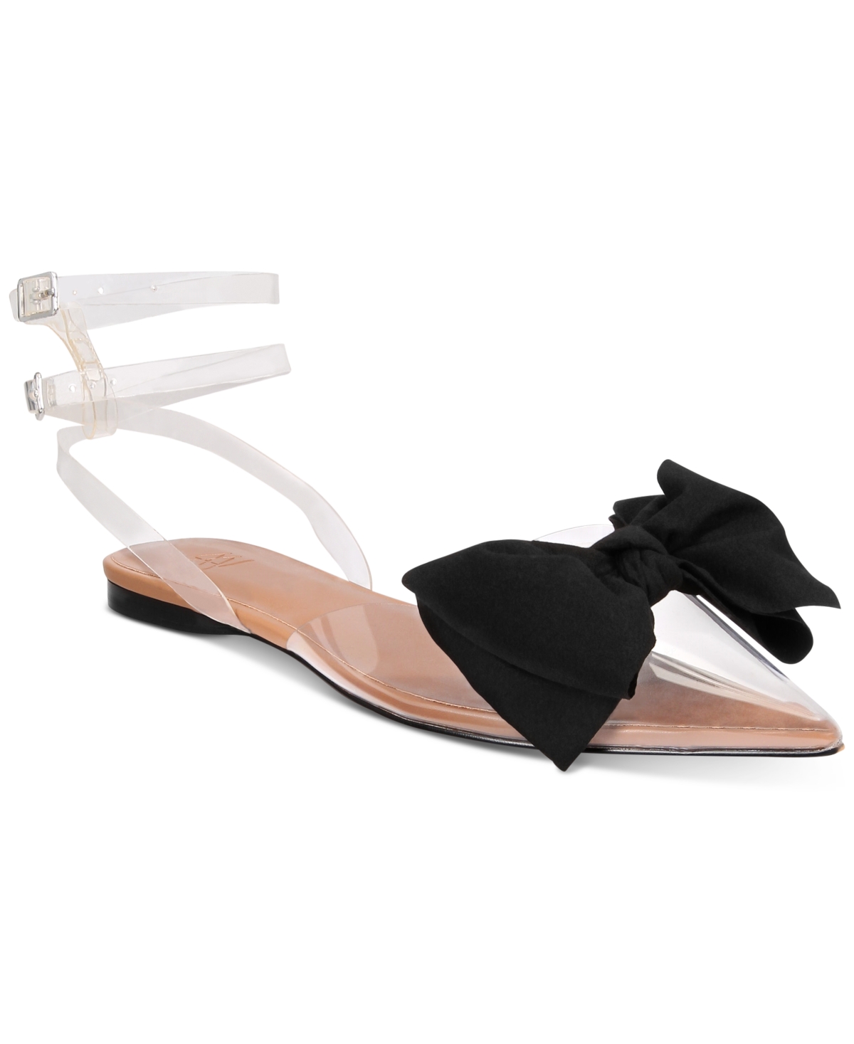 Shop Aaj By Aminah Women's Sudana Bow Detail Ankle Strap Flats In Lucite