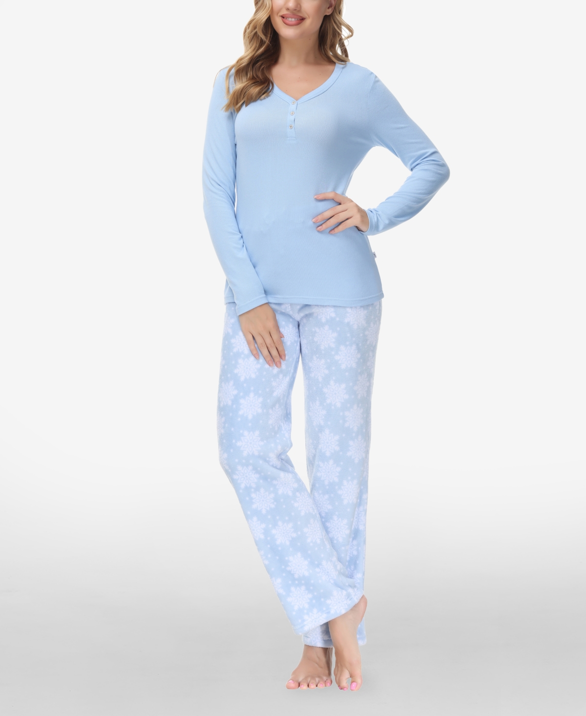 Women's Henley Top with Microlight Lounge Pant Set, 2 Piece - Flurries