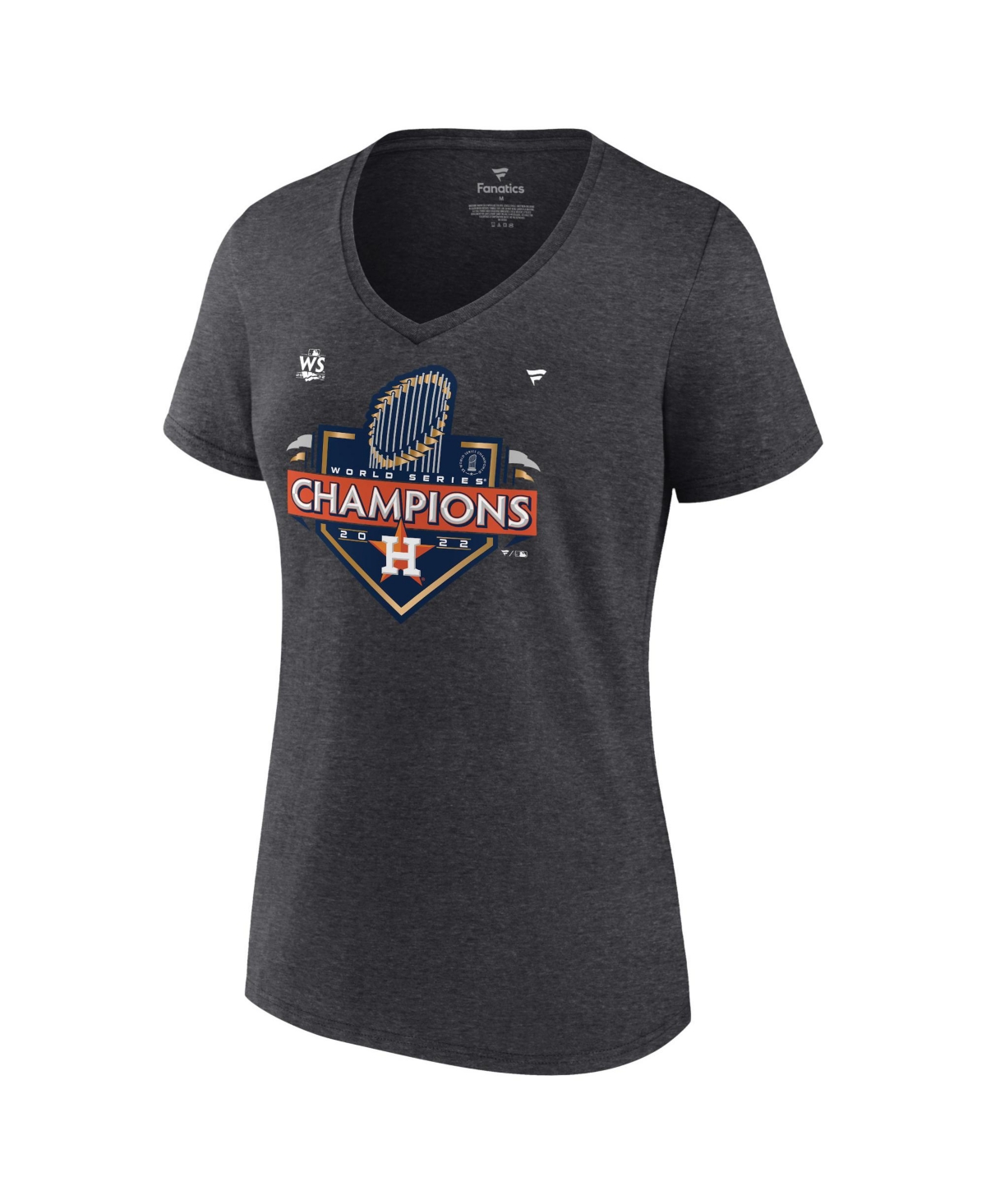 Women's FanaticsHouston Astros 2022 World Series Champions Locker Room Short Sleeve V-Neck T-shirt - Heather Charcoal