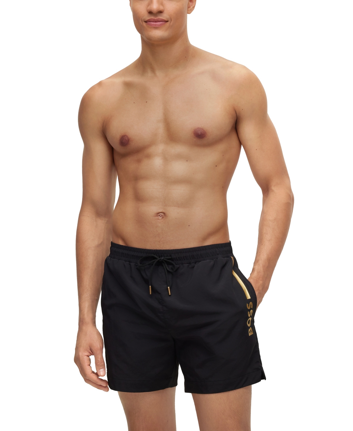 Boss by Hugo Boss Men's Metallic Logo Quick-Drying Swim Shorts - Black