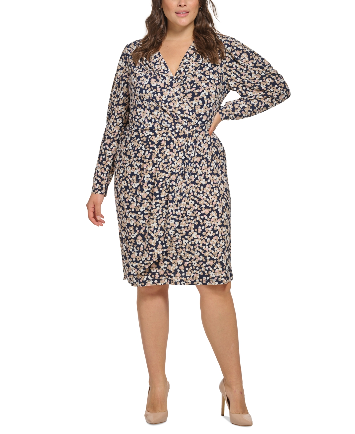 TOMMY HILFIGER PLUS SIZE TRAILING LEAVES SURPLICE-NECK JERSEY DRESS 