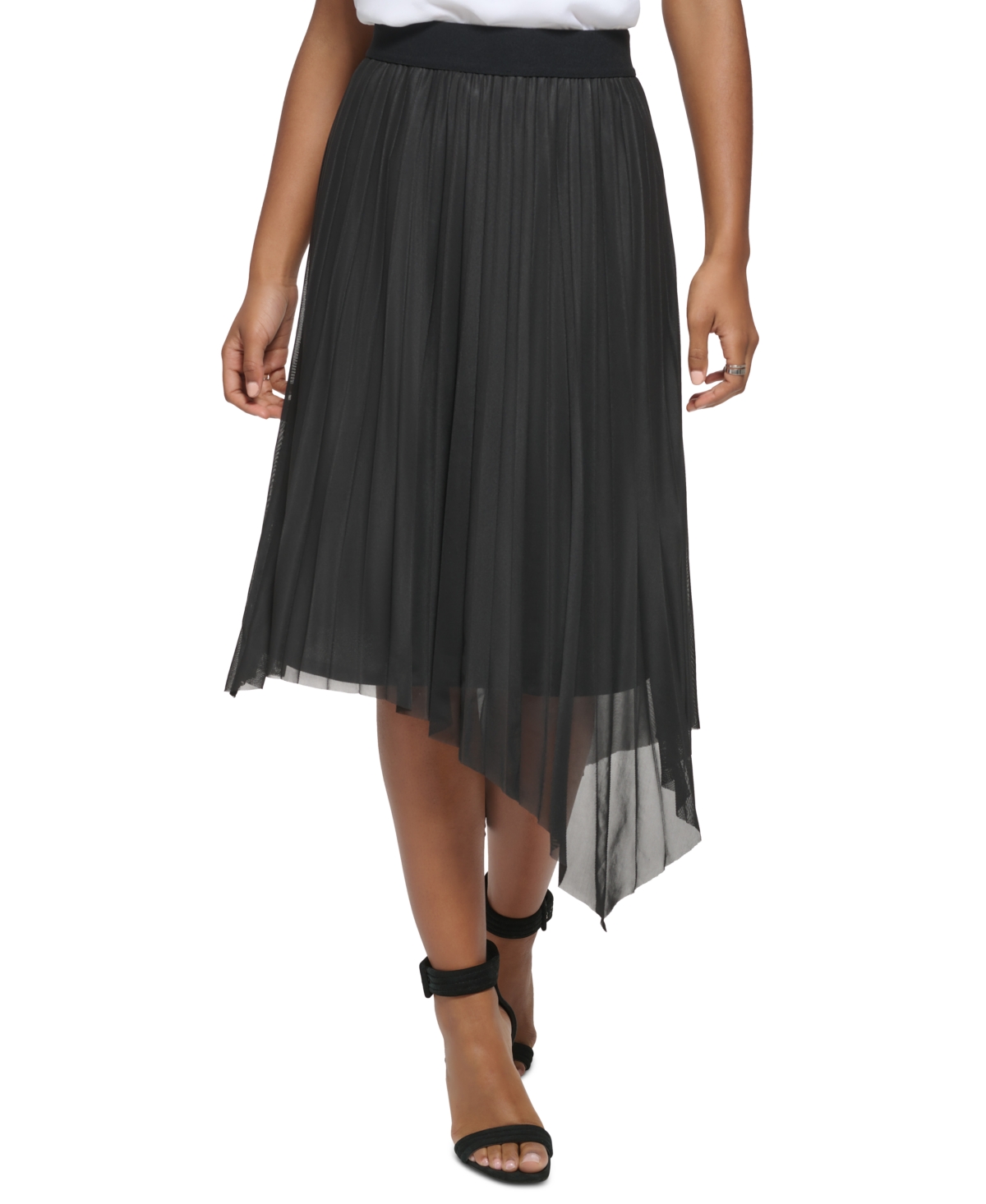 Calvin Klein Women's Asymmetrical Hem Pleated Midi Skirt In Black | ModeSens