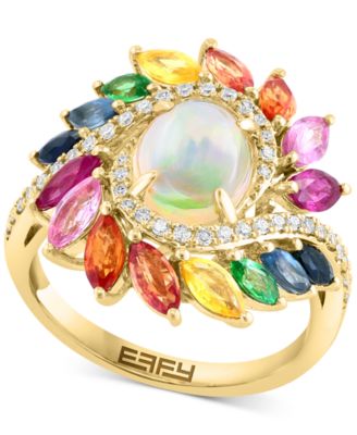 EFFY Collection - Multi-Gemstone (4 ct. t.w.) & Diamond (1/5 ct. t.w.) Halo Swirl Ring in 14k Gold