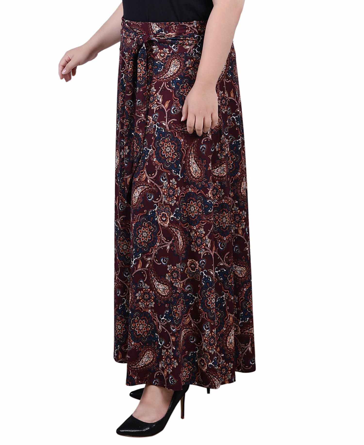 Petite Printed Maxi Skirt with Sash Waist Tie