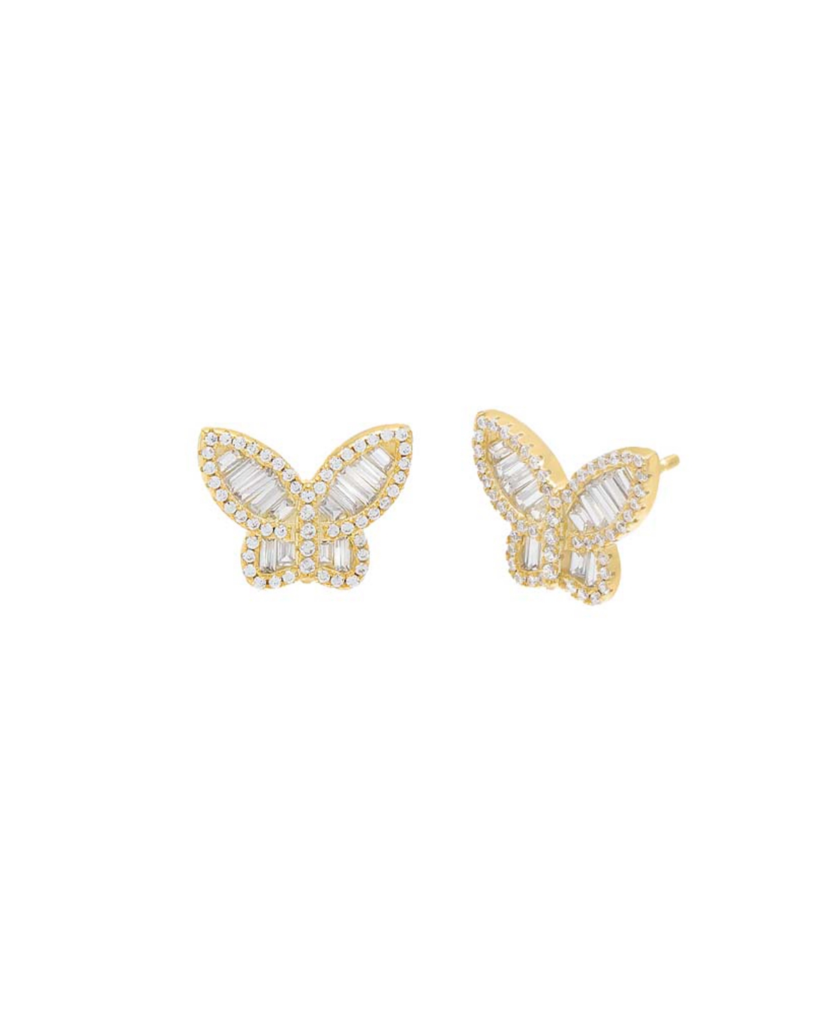 By Adina Eden Pave X Baguette Butterfly Stud Earring In Gold-plated