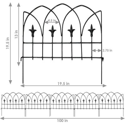 Bayonne 8' Set of 5 Steel Decorative Garden Fence Panels - 19" W x 19" H Per Panel - Black