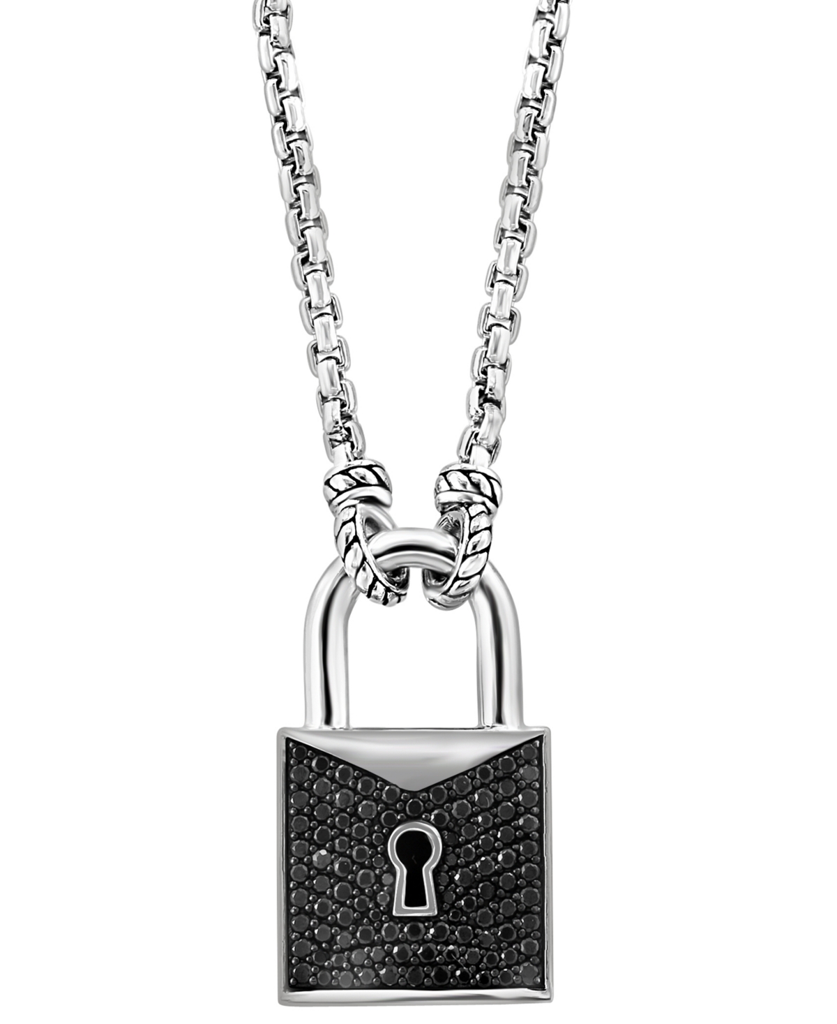 Effy Collection Effy Men's Black Spinel Padlock 22" Pendant Necklace (1-1/2 Ct. T.w.) In Sterling Silver
