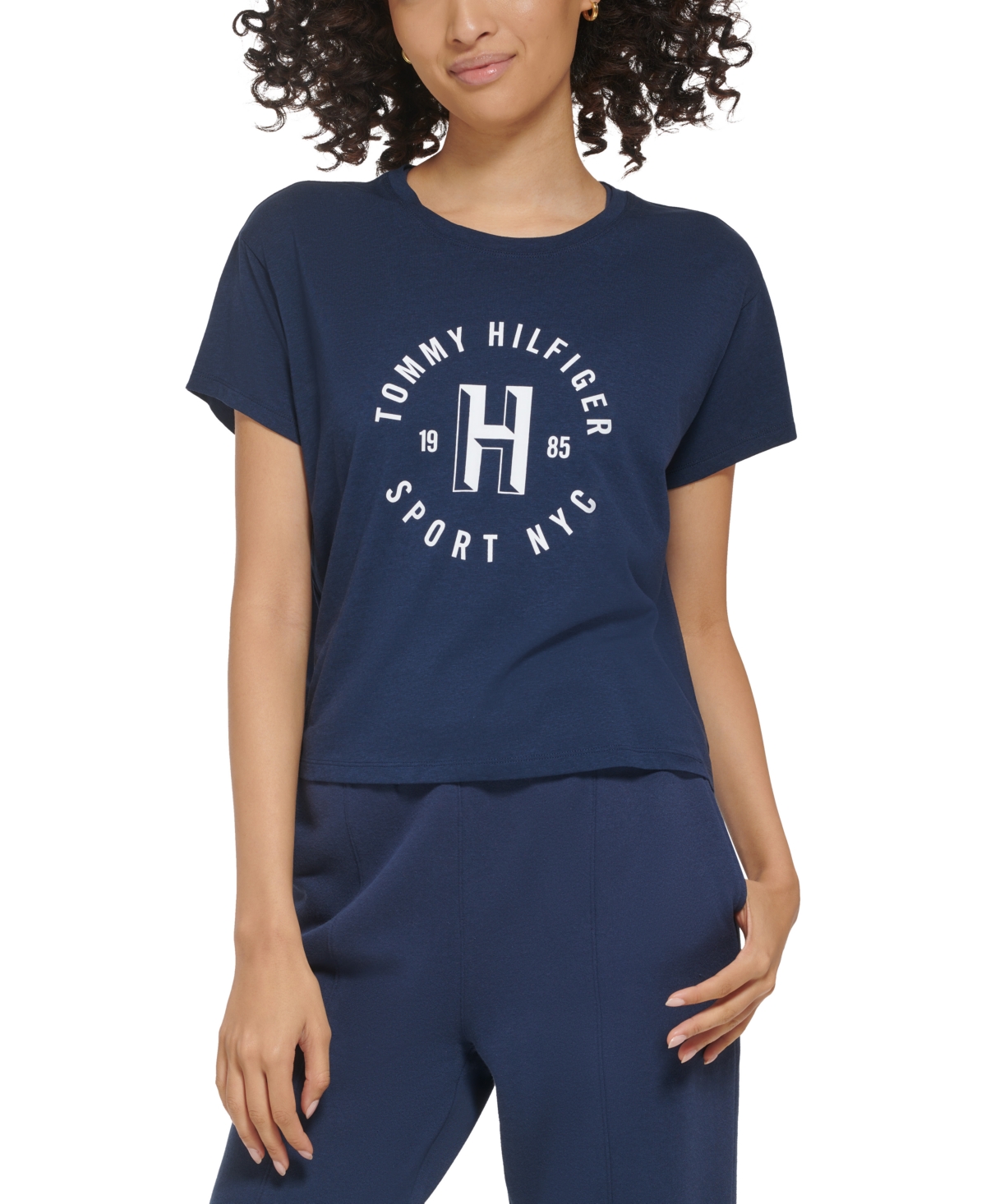 Tommy Hilfiger Women's Graphic Logo Print Crewneck T-shirt In Navy | ModeSens