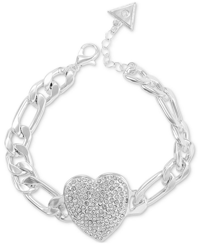 GUESS Silver Tone Pav Heart Chunky Chain Link Bracelet Macy s
