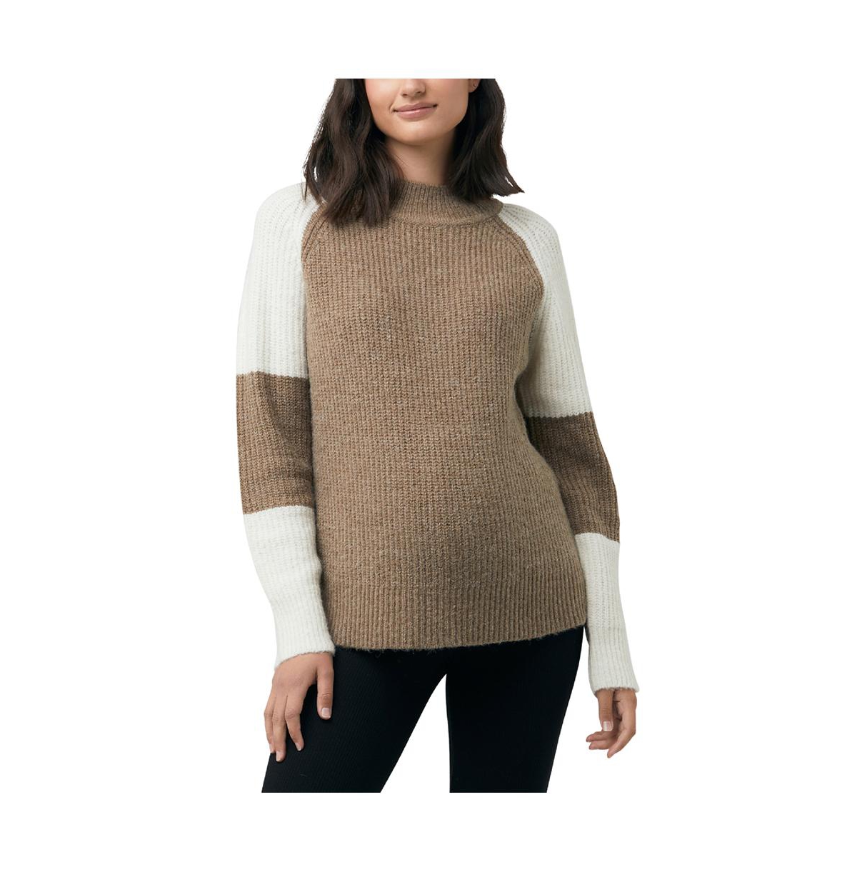Maternity Colour Block Nursing Knit Olive - Brown