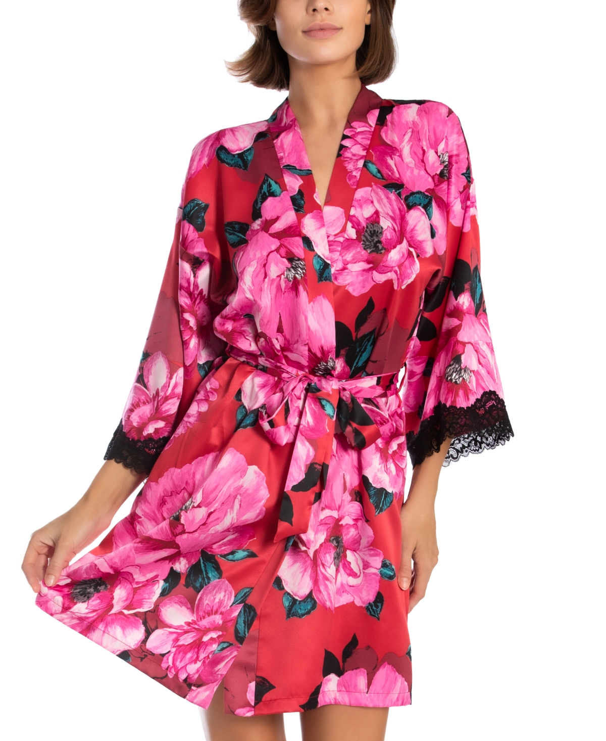 Linea Donatella Women's Sonia Floral Satin Wrap Robe