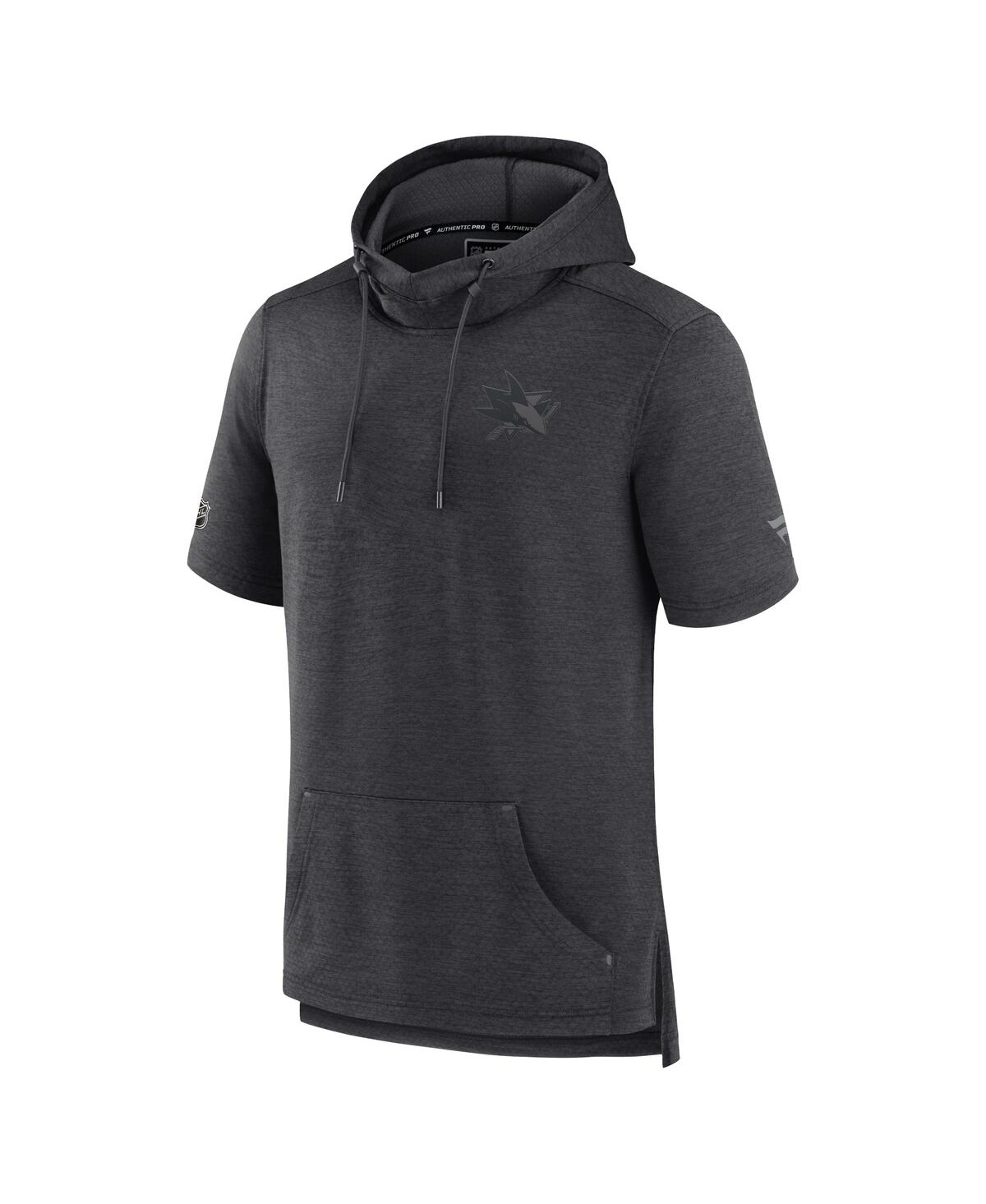 Men's FanaticsSan Jose Sharks Authentic Pro Road Performance Short Sleeve Pullover Hoodie - Heather Charcoal