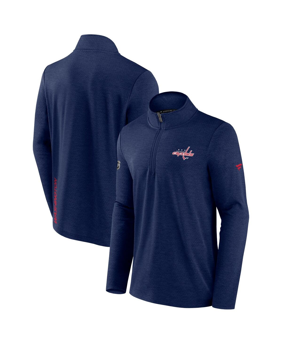 Shop Fanatics Men's  Heather Navy Washington Capitals Authentic Pro Rink Quarter-zip Jacket