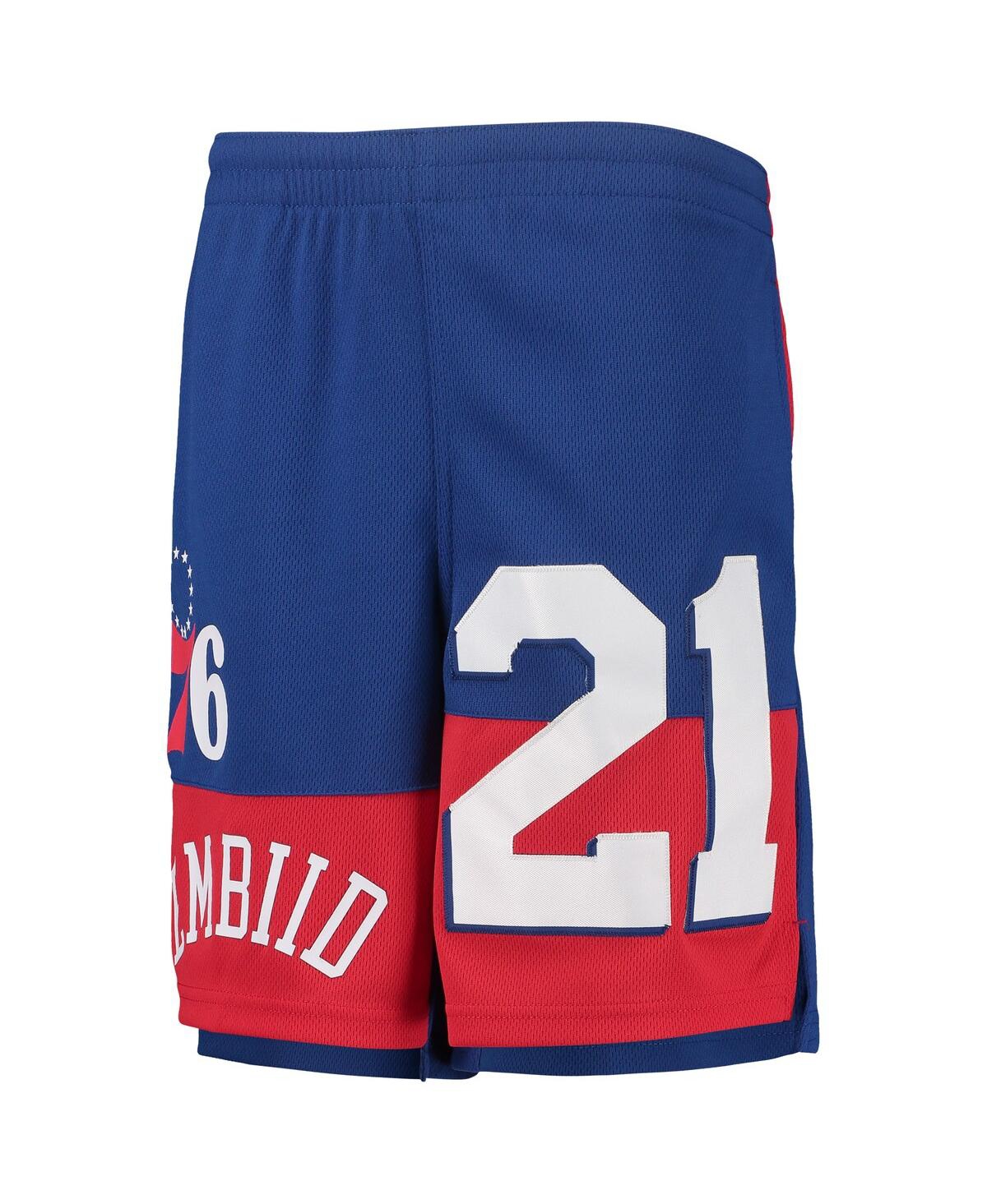 OUTERSTUFF BIG BOYS AND GIRLS JOEL EMBIID ROYAL PHILADELPHIA 76ERS PANDEMONIUM NAME AND NUMBER SHORTS 