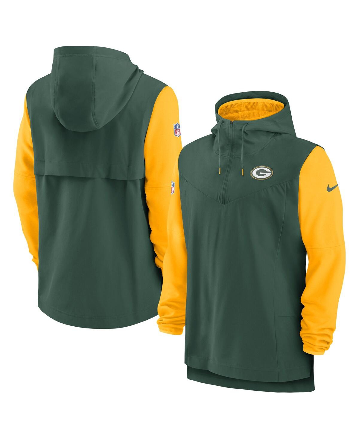 Shop Nike Men's  Green, Gold Green Bay Packers Sideline Player Quarter-zip Hoodie In Green,gold