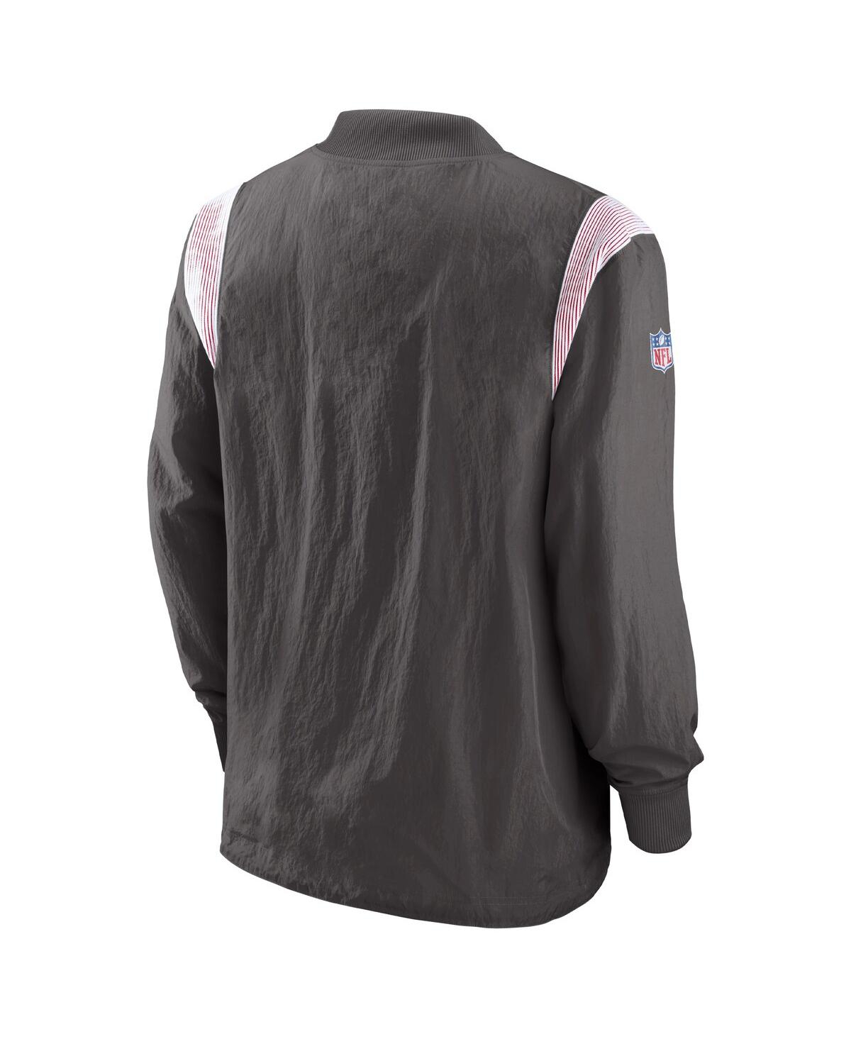 Shop Nike Men's  Pewter Tampa Bay Buccaneers Sideline Athletic Stack V-neck Pullover Windshirt Jacket