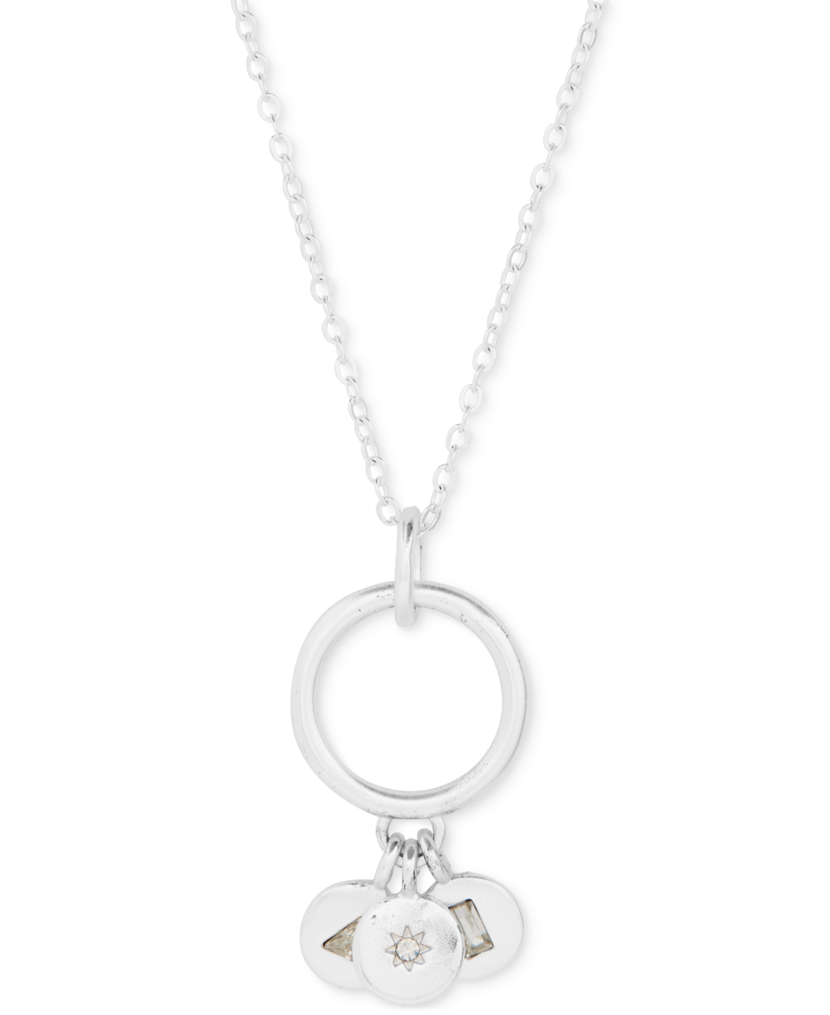 Lucky Brand Silver-tone Ring & Crystal Disc Multi-charm Pendant Necklace, 16" + 2" Extender