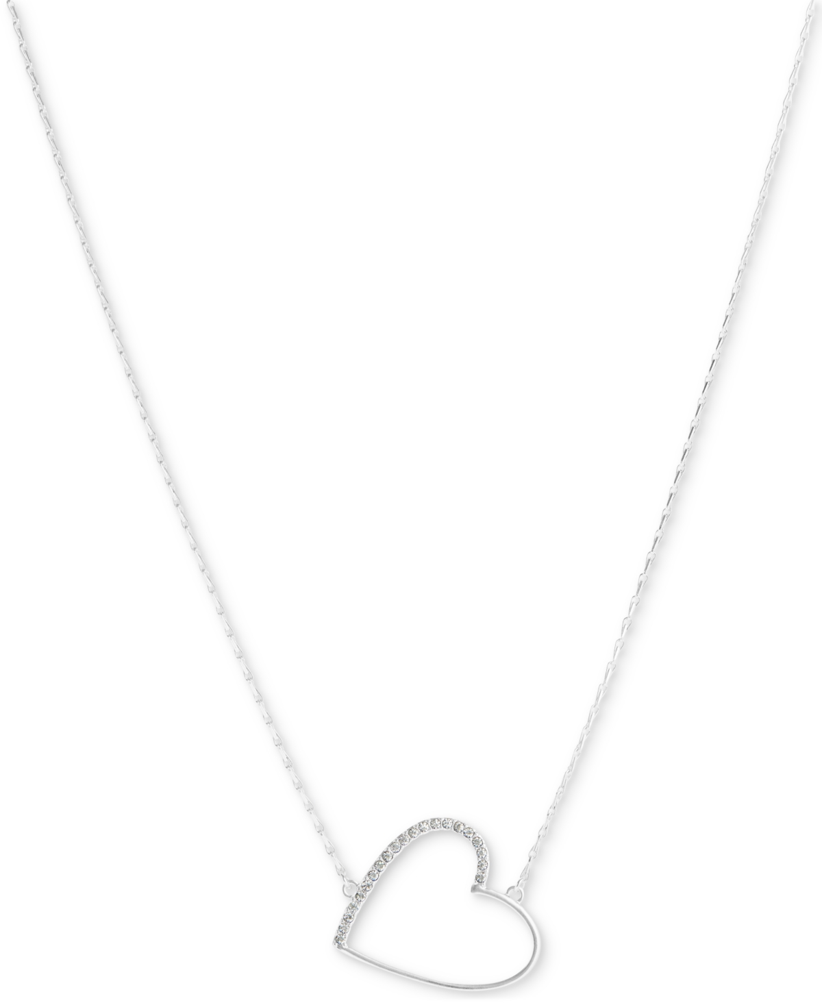 Lucky Brand Pave Open Heart 16-3/4" Pendant Necklace In Silver