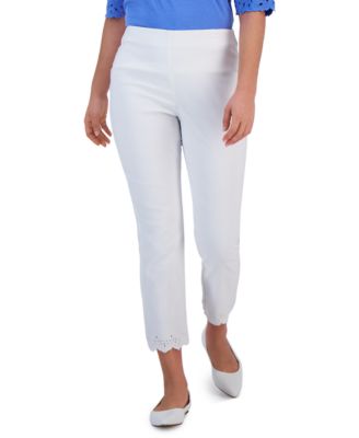 Charter Club - Petite Eyelet-Hem Pull-On Cropped Pants