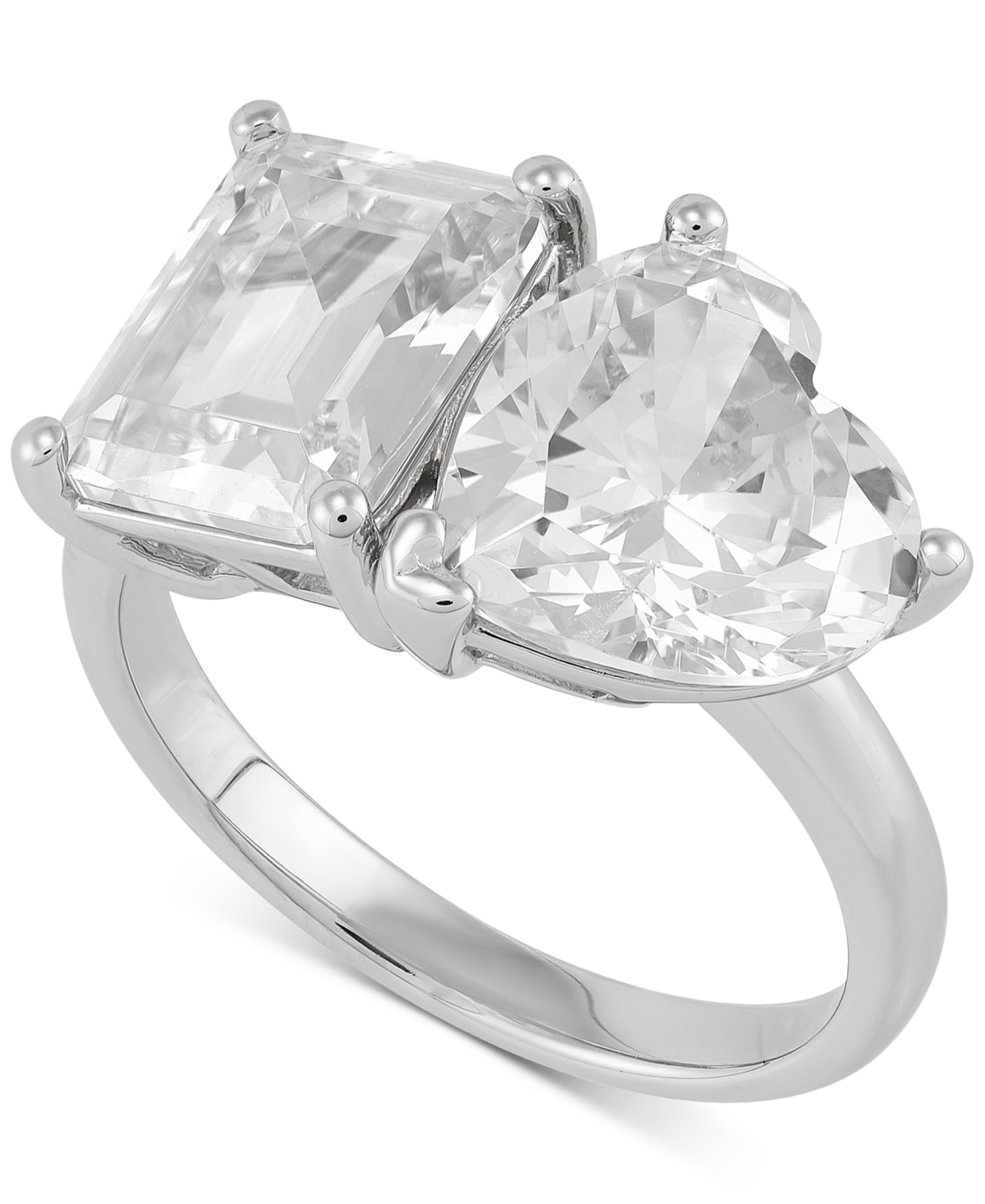 Cubic Zirconia Two Stone Promise Ring in Sterling Silver - Sterling Silver