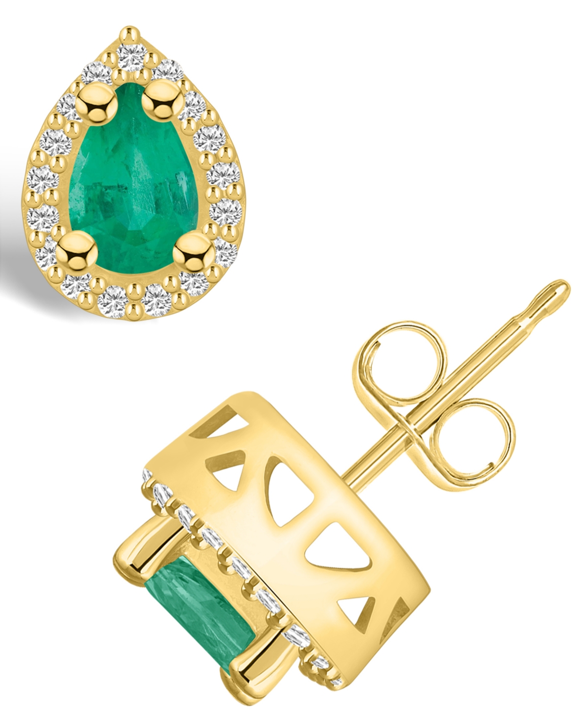 Macy's Emerald (3/4 Ct. T.w.) And Diamond (1/6 Ct. T.w.) Halo Stud Earrings In Gold