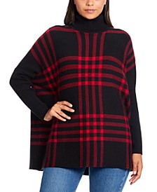Plaid Turtleneck Poncho Sweater