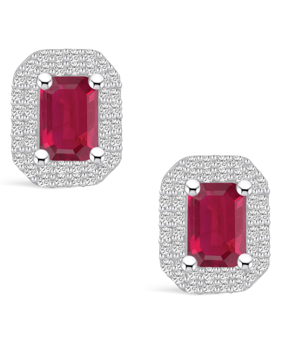 Macy's Ruby (1-3/8 Ct. t.w.) and Diamond (3/8 Ct. t.w.) Halo Stud Earrings