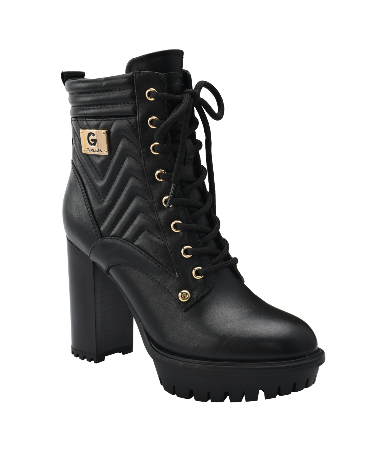 Gbg Los Angeles Women's Sellia Heeled Lug Sole Quilted Hiker Boots Women's Shoes In Black