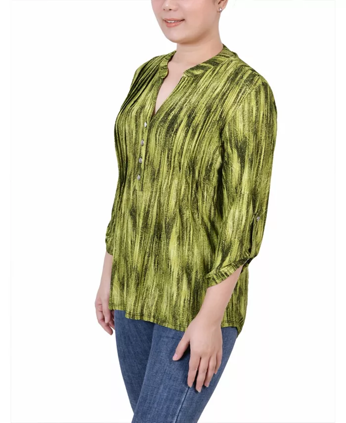Women's 3/4 Roll Tab Sleeve Y-neck Top - thumbnail 3
