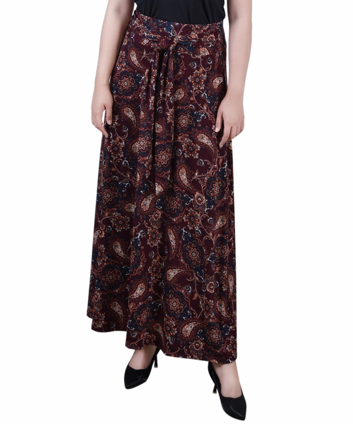 Ny Collection Petite Maxi Skirt With Sash Waist Tie In Wine Merrypais