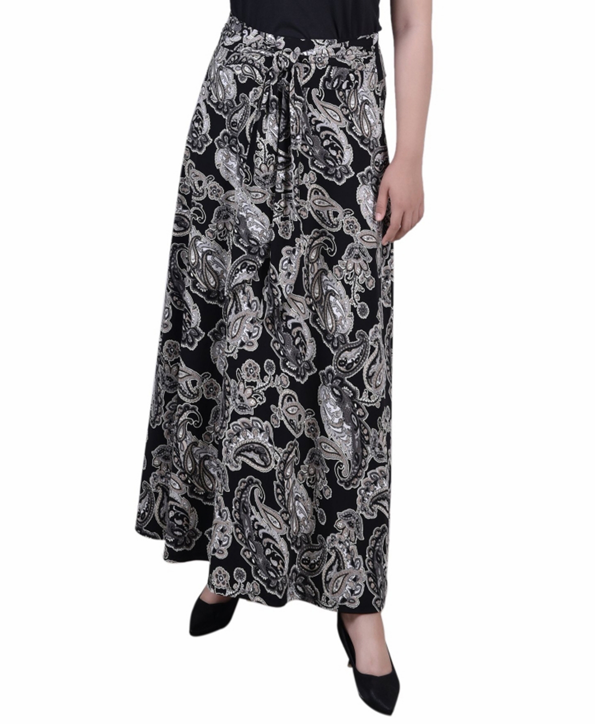 Ny Collection Petite Maxi Skirt With Sash Waist Tie In Onyx Paisley