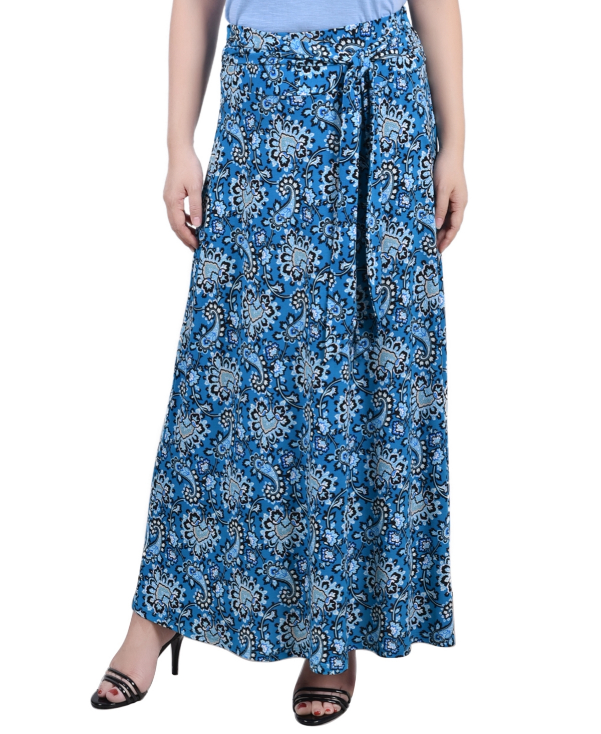 Shop Ny Collection Women's Missy Maxi Skirt With Sash Waist Tie In Grape Jade Teal Paisley