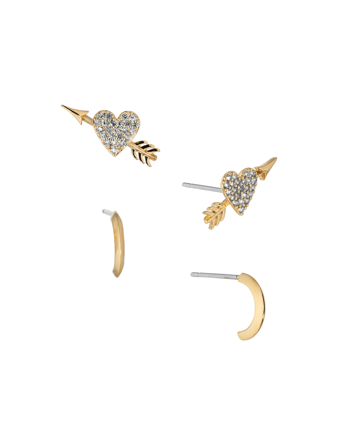Ava Nadri Drop And Heart Stud Earrings Set, 4 Pieces In Gold Tone