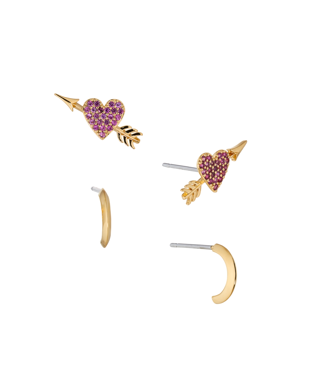 Ava Nadri Drop And Heart Stud Earrings Set, 4 Pieces In Pink/gold