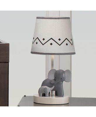 Me & Mama White/Gray Elephant Nursery Lamp with Shade & Bulb