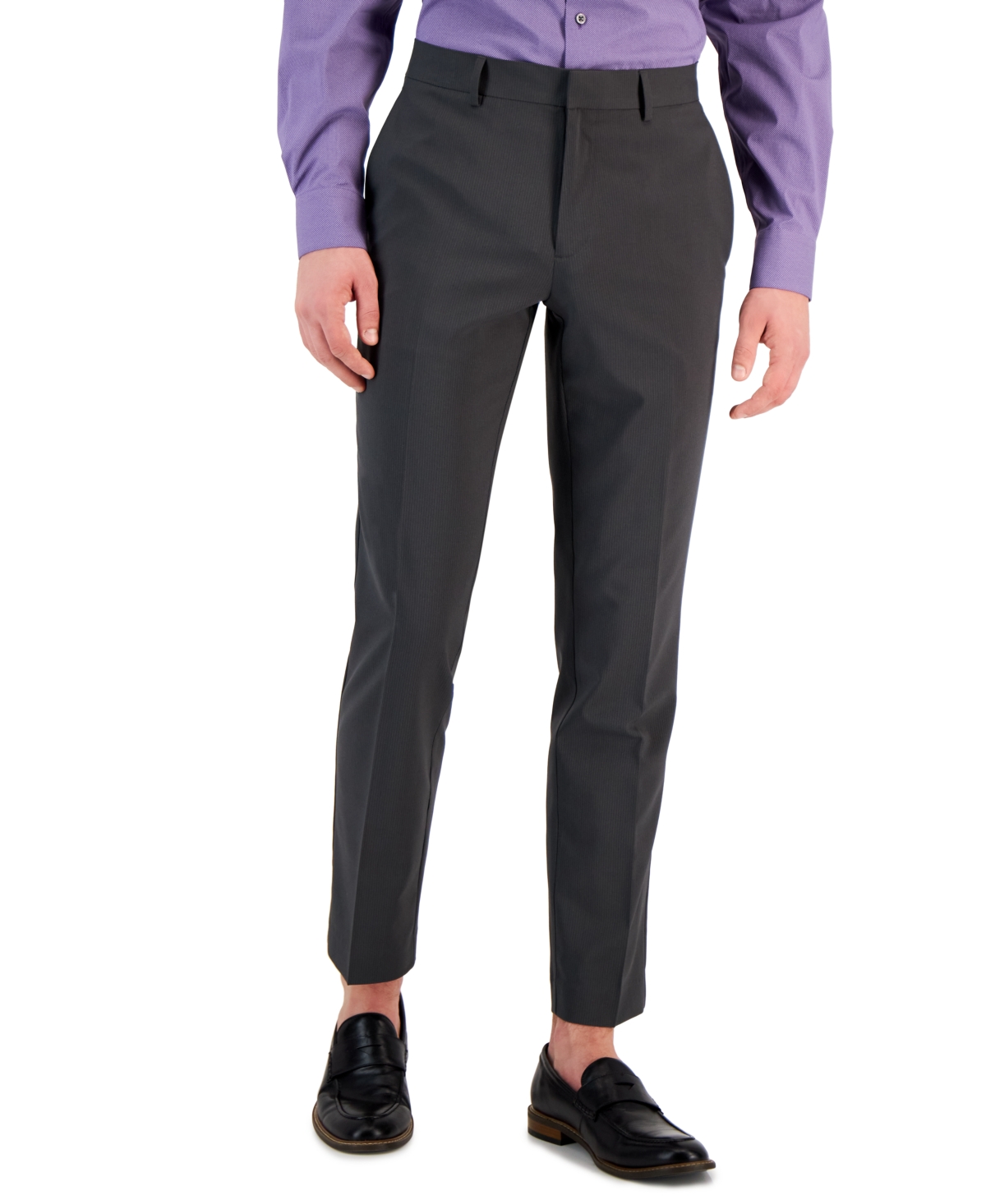 Perry Ellis Portfolio Men's Slim-fit Flat Front Pants In Med Gray