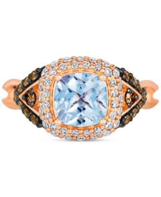 Sea Blue Aquamarine (1-1/4 ct. t.w.) & Diamond (3/4 ct. t.w.) Halo Ring in 14k Rose Gold