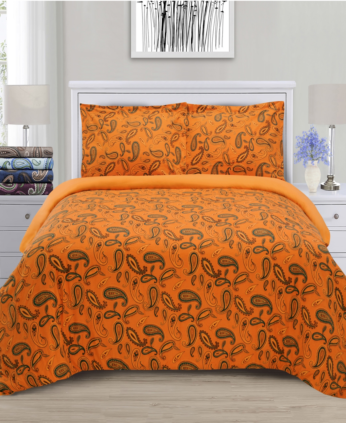 Superior Paisley Solid King 3-piece Duvet Cover Set In Pumpkin