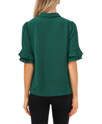 Women's Button-Front Ruffled 3/4-Sleeve  Blouse