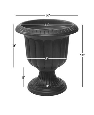 Outdoor Classic Urn, Flower Planter/Pot, Plastic, Black, 14" (Pack of 1)