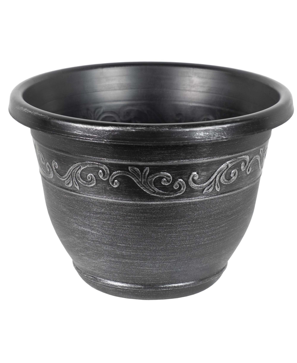 Outdoor Tulip Banded Plastic Planter Silver 13 Inches - Grey