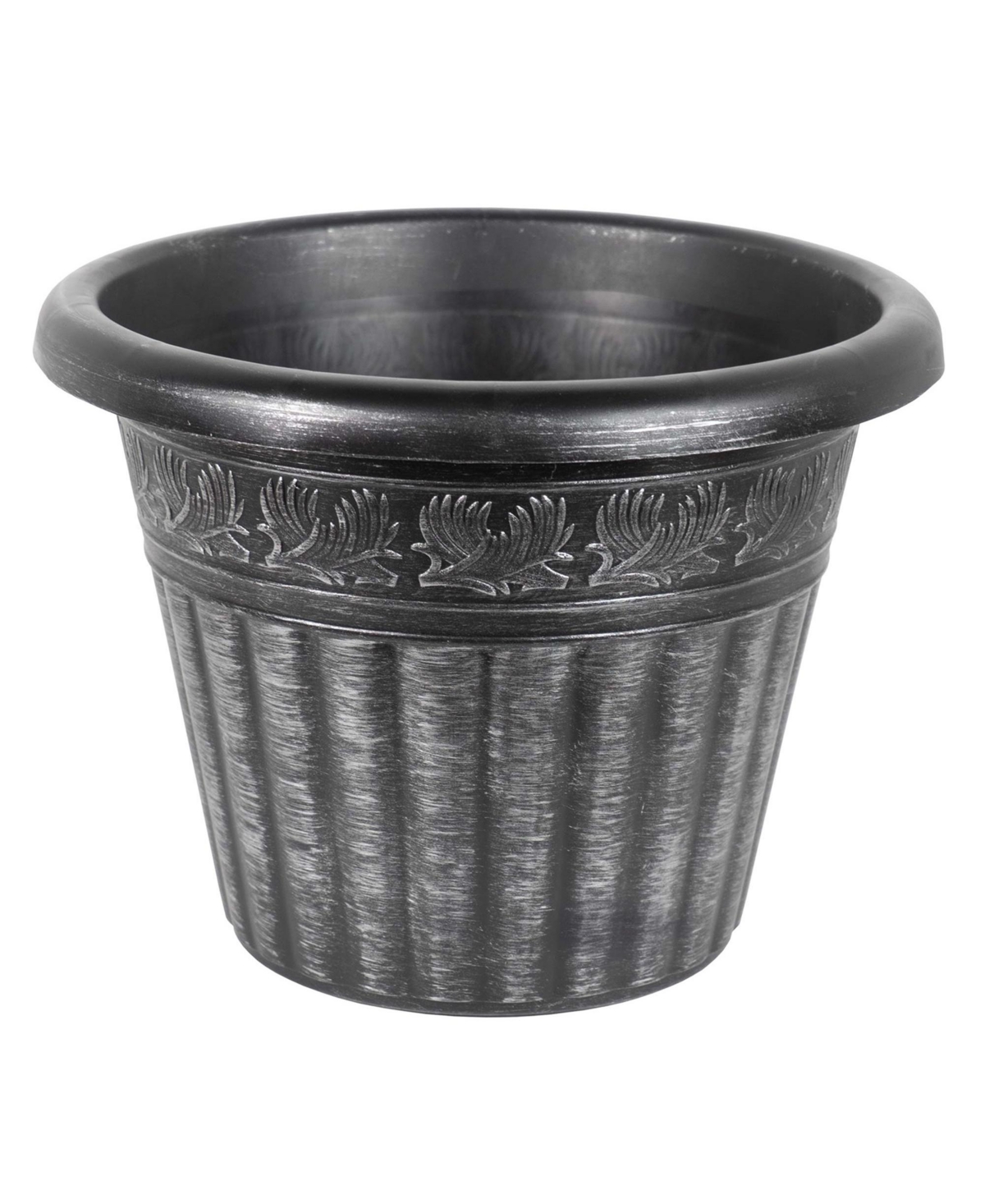 Outdoor Dragon Banded Plastic Planter Silver 13 Inches - Grey