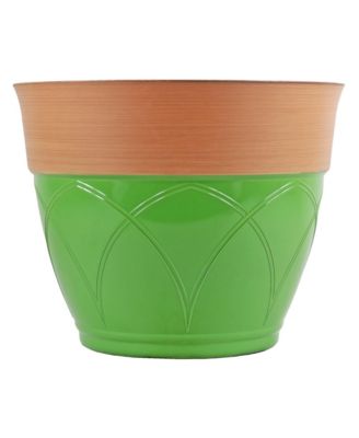 Colored Rim Large Plastic Planter Green 15 Inches