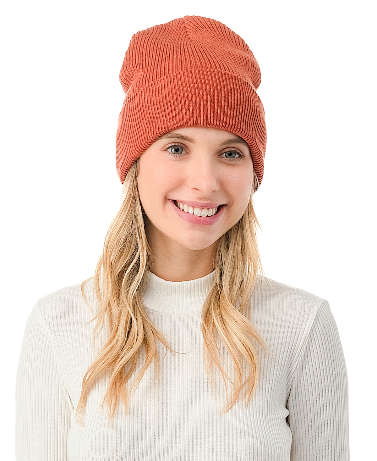 Marcus Adler Women's Ultra Soft Rib Detail Cuff Beanie In Rust