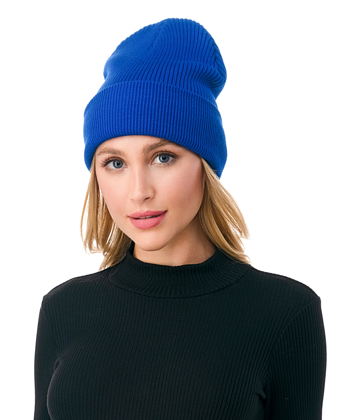 Marcus Adler Women's Ultra Soft Rib Detail Cuff Beanie In Cobalt Blue