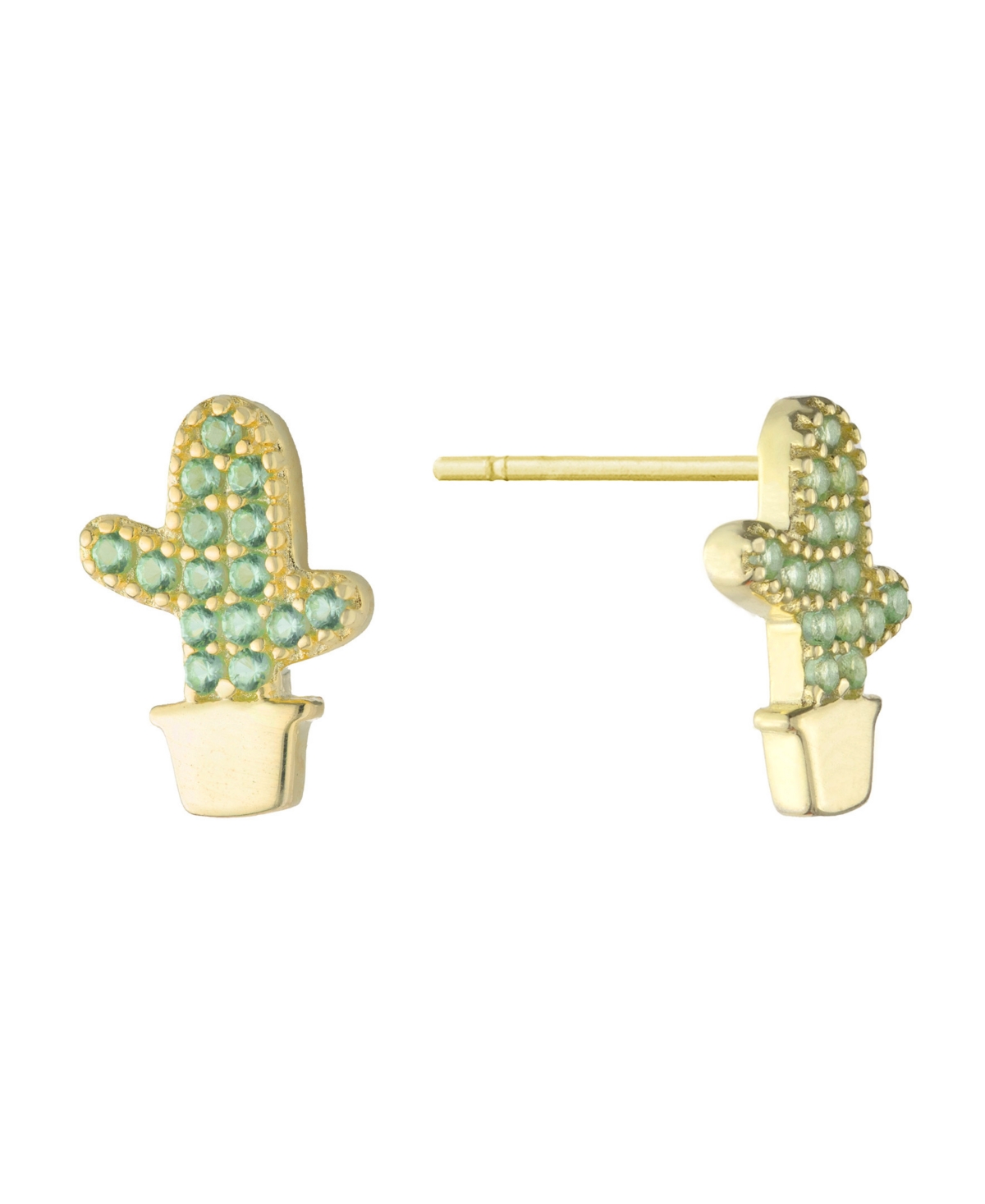 Green Nano Stones (0.42 ct.t.w) Cactus Stud Earrings in 18K Gold Plated over Sterling Silver - Green