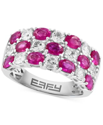 EFFY Collection - Ruby (3-3/8 ct. t.w.) & White Sapphire (2-1/5 ct. t.w.) Checkerboard Statement Ring in 14k White Gold