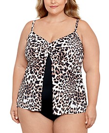Plus Size Knotted Flyaway Fauxkini One-Piece Swimsuit, Created for Macy's